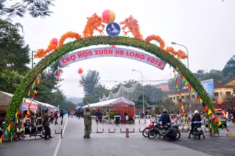 Cổng chào hội chợ hoa xuân năm nay được trang trí rất ấn tượng 