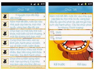 Giao diện ứng dụng "Tết Việt" trên Android