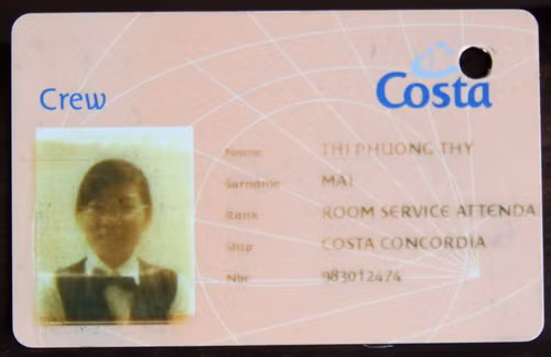 Thẻ nhân viên Costa Concordia của Phương Thy - Ảnh: My Lăng
