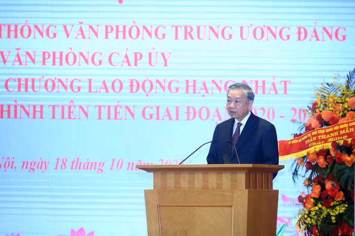 Tổng Bí thư Tô Lâm phát biểu tại lễ kỷ niệm. (Ảnh ĐĂNG KHOA)