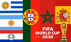 World Cup 2030 sẽ được tổ chức trên 6 quốc gia là Uruguay, Argentina, Paraguay, Bồ Đào Nha, Tây Ban Nha và Morocco (Ảnh minh họa do AI tạo dựng).