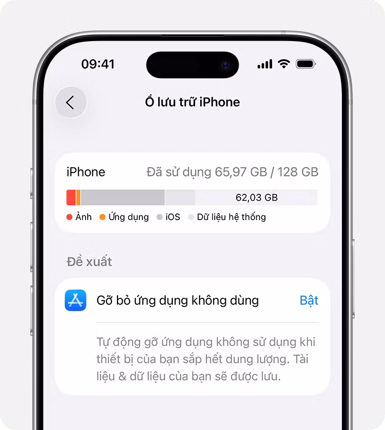 iPhone cũng đã được cập nhật tính năng gỡ bỏ ứng dụng không dùng, người dùng có thể bật tính năng này ngay trong giao diện lưu trữ.
