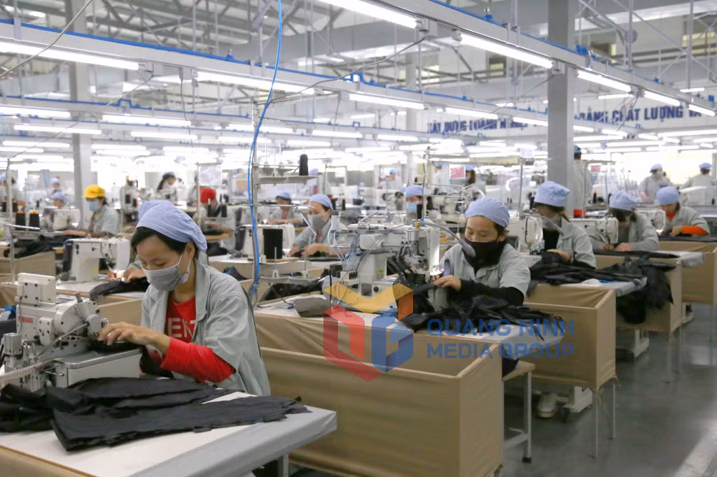 Sản xuất quần áo xuất khẩu tại Công ty TNHH Hoa Lợi Đạt Việt Nam (12-2018). Ảnh: Hữu Việt