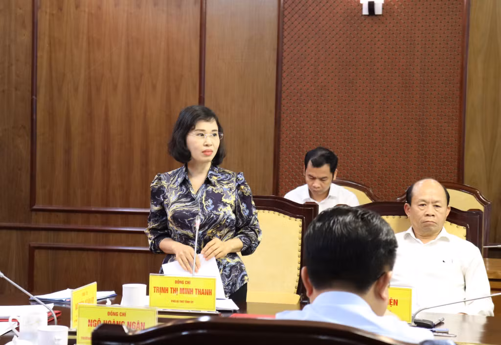 Đồng chí Trịnh Thị Minh Thanh, Phó Bí thư Tỉnh ủy, phát biểu tại hội nghị.