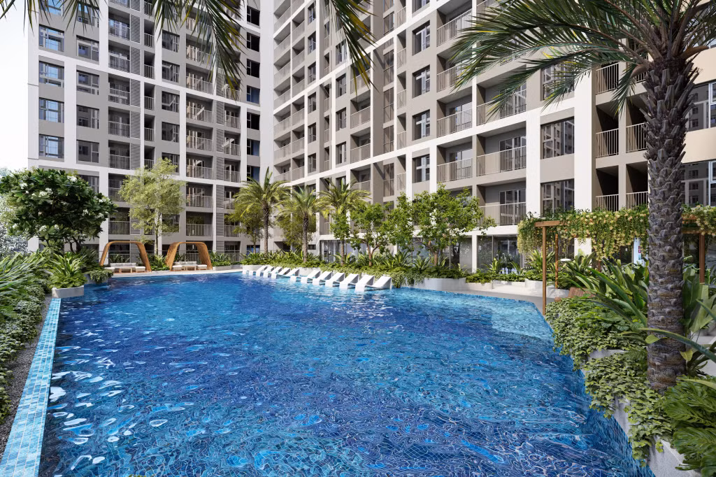 Điểm nhấn của dự án là tổ hợp bể bơi ngoài trời gần 800m² tại tầng 3 dành cho người lớn và trẻ em, mở rộng không gian rèn luyện sức khỏe và thư giãn nội tòa.
