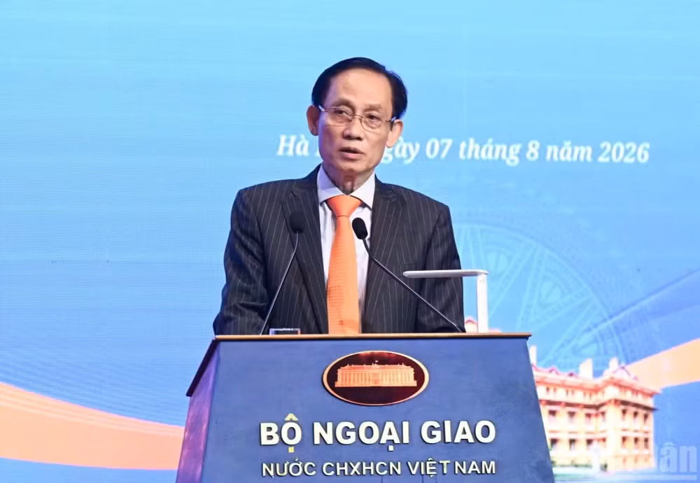 Bộ trưởng Ngoại giao Lê Hoài Trung phát biểu tại phiên bế mạc Hội nghị.(Ảnh: TRẦN HẢI)