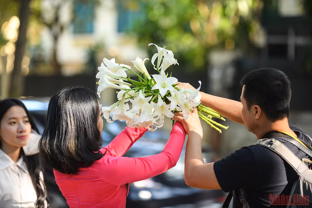 Các thiếu nữ có đủ cách tạo dáng, biểu cảm bên loài hoa tháng tư. (Ảnh: THÀNH ĐẠT)