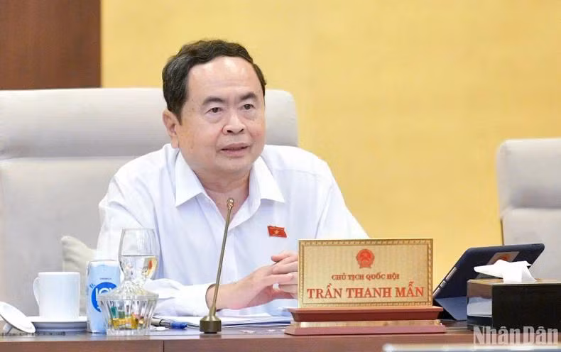 Chủ tịch Quốc hội Trần Thanh Mẫn phát biểu ý kiến tại phiên họp. (Ảnh: DUY LINH)