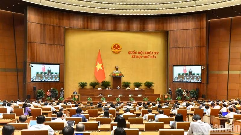 Quang cảnh phiên họp ở hội trường tại Kỳ họp thứ 7, Quốc hội khóa XV, ngày 24/6. (Ảnh: ĐĂNG KHOA)