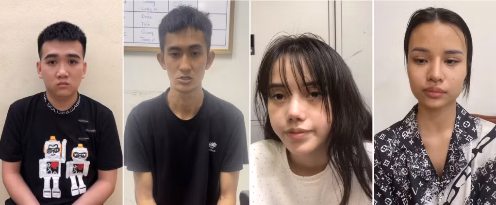 Nhóm các đối tượng Vũ Mạnh Cường, Nguyễn Vũ Đăng Quân, Trần Thị Phương Anh và Hoàng Quỳnh Nhi (từ trái sang phải).