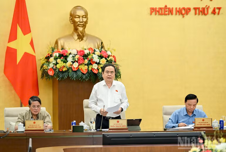 Chủ tịch Quốc hội Trần Thanh Mẫn phát biểu tại phiên họp. (Ảnh: DUY LINH)