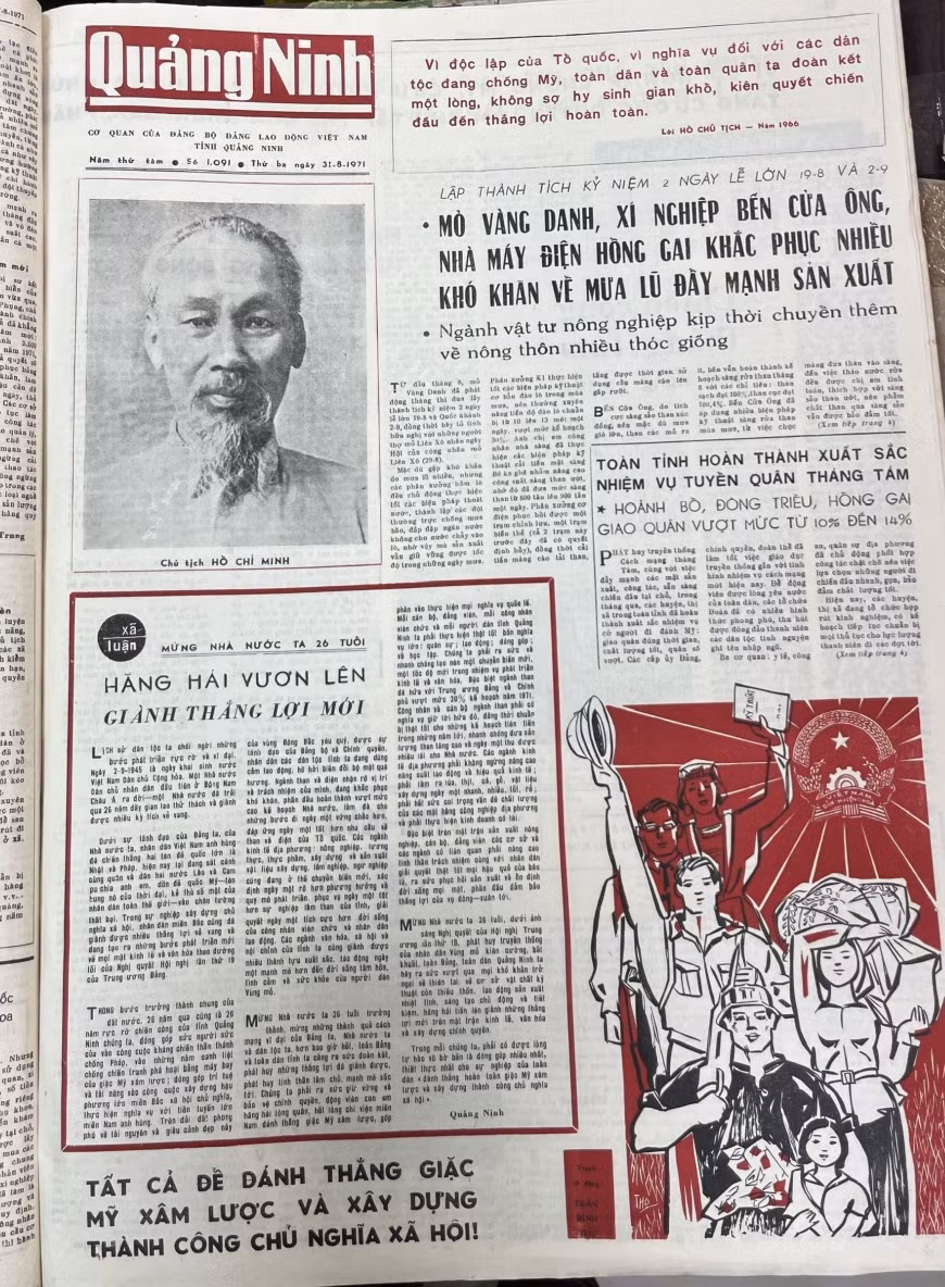 Báo Quảng Ninh số 31/8/1971 đăng nhiều tin bài về khí thế thi đua lao động, sản xuất, tuyển quân..., đóng góp sức người, sức của chi viện cho miền Nam.