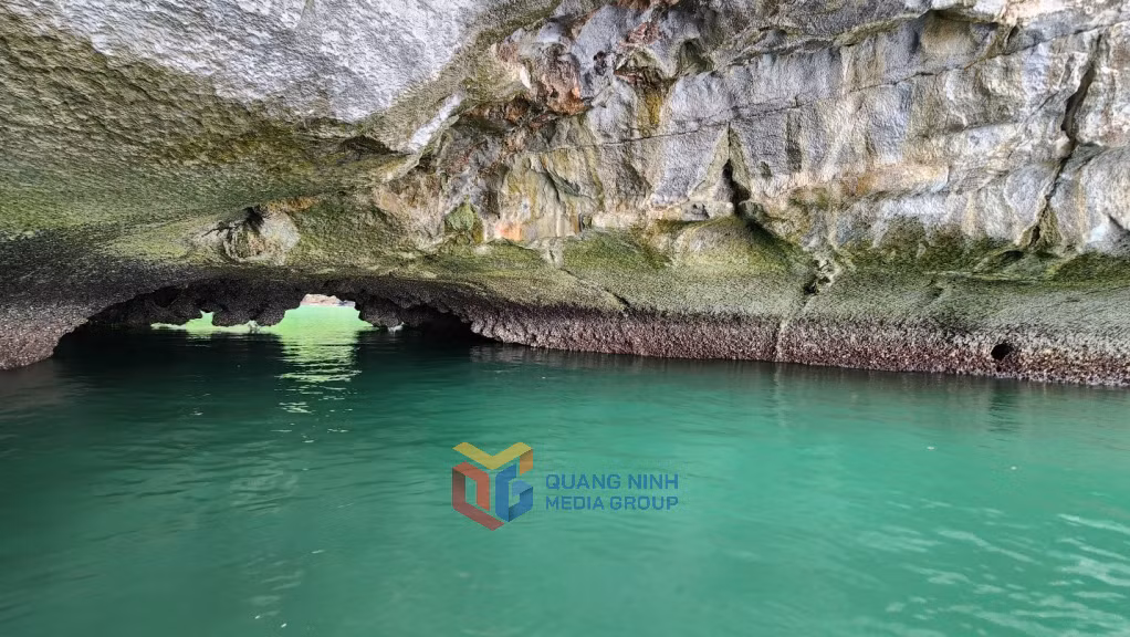 Cửa hang duy nhất dẫn vào hồ Đầu Bê từ vùng nước của Vịnh Hạ Long.