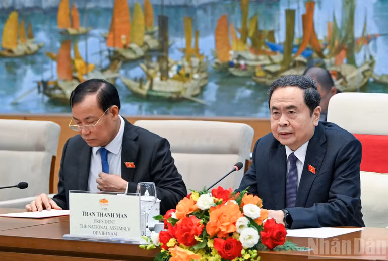 Chủ tịch Quốc hội Trần Thanh Mẫn tại buổi tiếp. (Ảnh: DUY LINH)