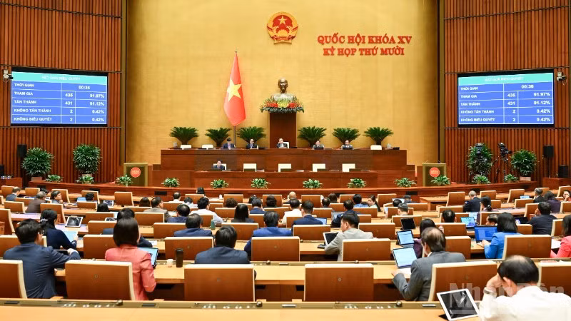 Quốc hội biểu quyết thông qua Luật Hàng không dân dụng Việt Nam (sửa đổi). (Ảnh: DUY LINH)