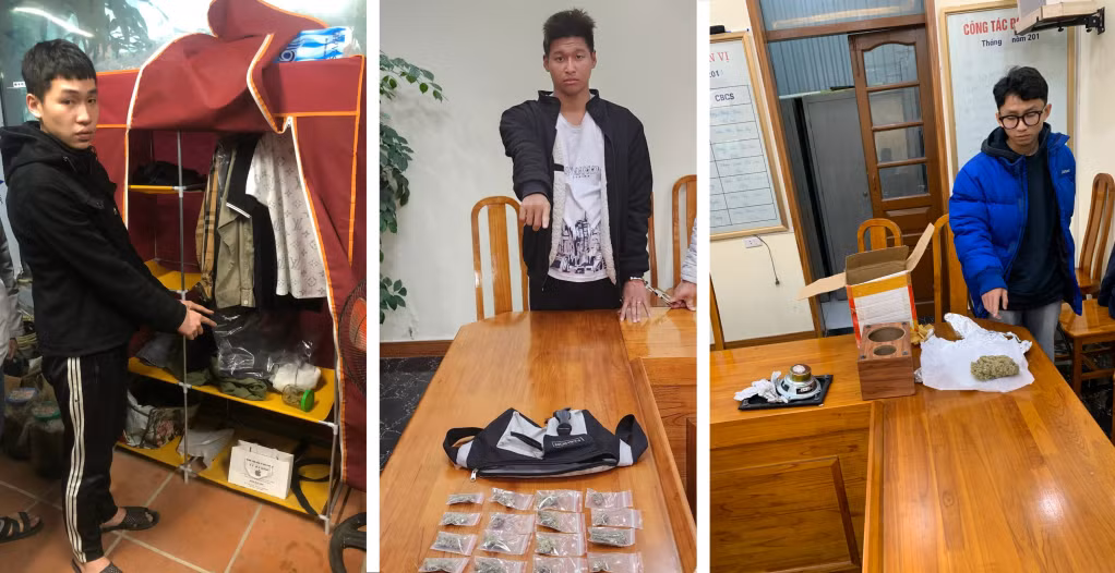 Các đối tượng cùng tang vật.