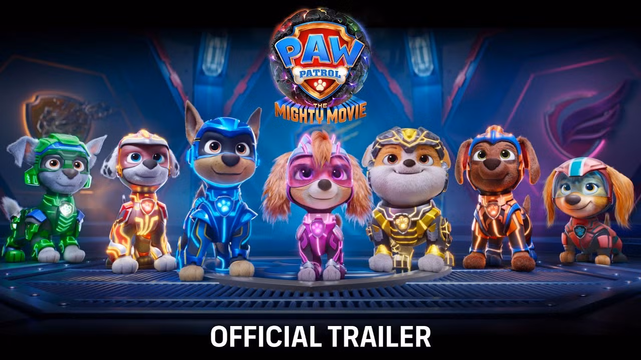 Bộ phim hoạt hình gia đình "PAW Patrol: The Mighty Movie" của hãng Paramount bất ngờ đứng đầu phòng vé Bắc Mỹ cuối tuần qua. Ảnh: CGV