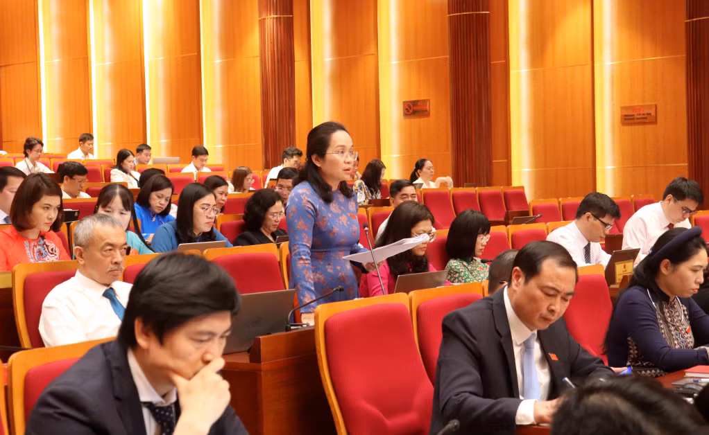 Đại biểu HĐND tỉnh Nguyễn Thị Vân Hà, phát biểu thảo luận tại hội trường.