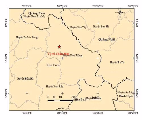 Khu vực xảy ra động đất sáng 6.10. Ảnh: Trung tâm cảnh báo động đất, sóng thần