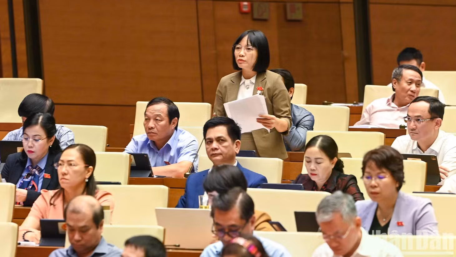 Đại biểu Nguyễn Thị Việt Nga (Hải Dương) phát biểu. (Ảnh: DUY LINH)