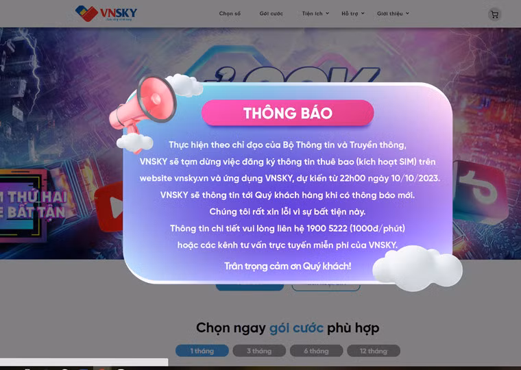 VNSKY khẳng định đã tuân thủ trong việc dừng phát triển thuê bao theo hình thức trực tuyến từ 22h ngày 10/10/2023.