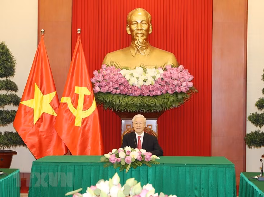 Tổng Bí thư Nguyễn Phú Trọng tại cuộc điện đàm - Ảnh: TTXVN Tổng Bí thư Nguyễn Phú Trọng tại cuộc điện đàm - Ảnh: TTXVN