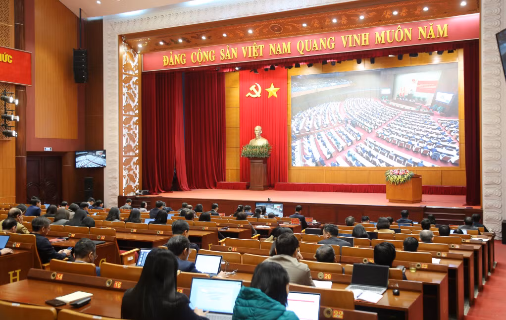 Quang cảnh hội nghị tại điểm cầu Quảng Ninh.