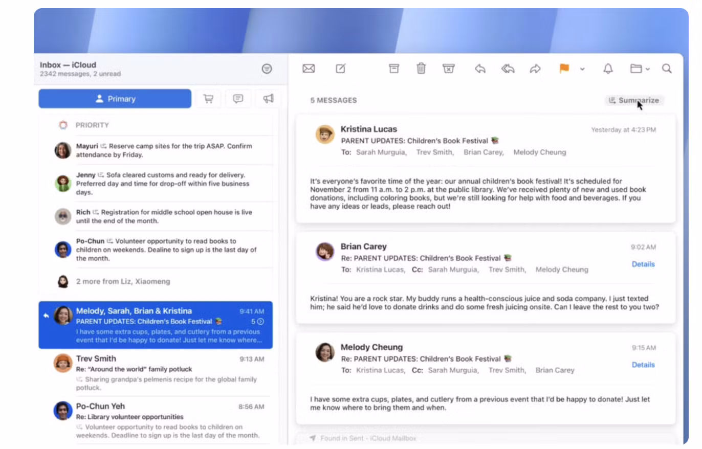Tính năng AI sắp được đưa lên Mail của macOS. Ảnh: Yahoo Tech