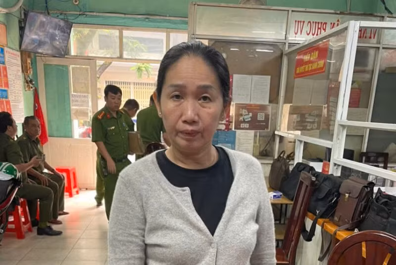 Bị can Nở tại cơ quan Công an.