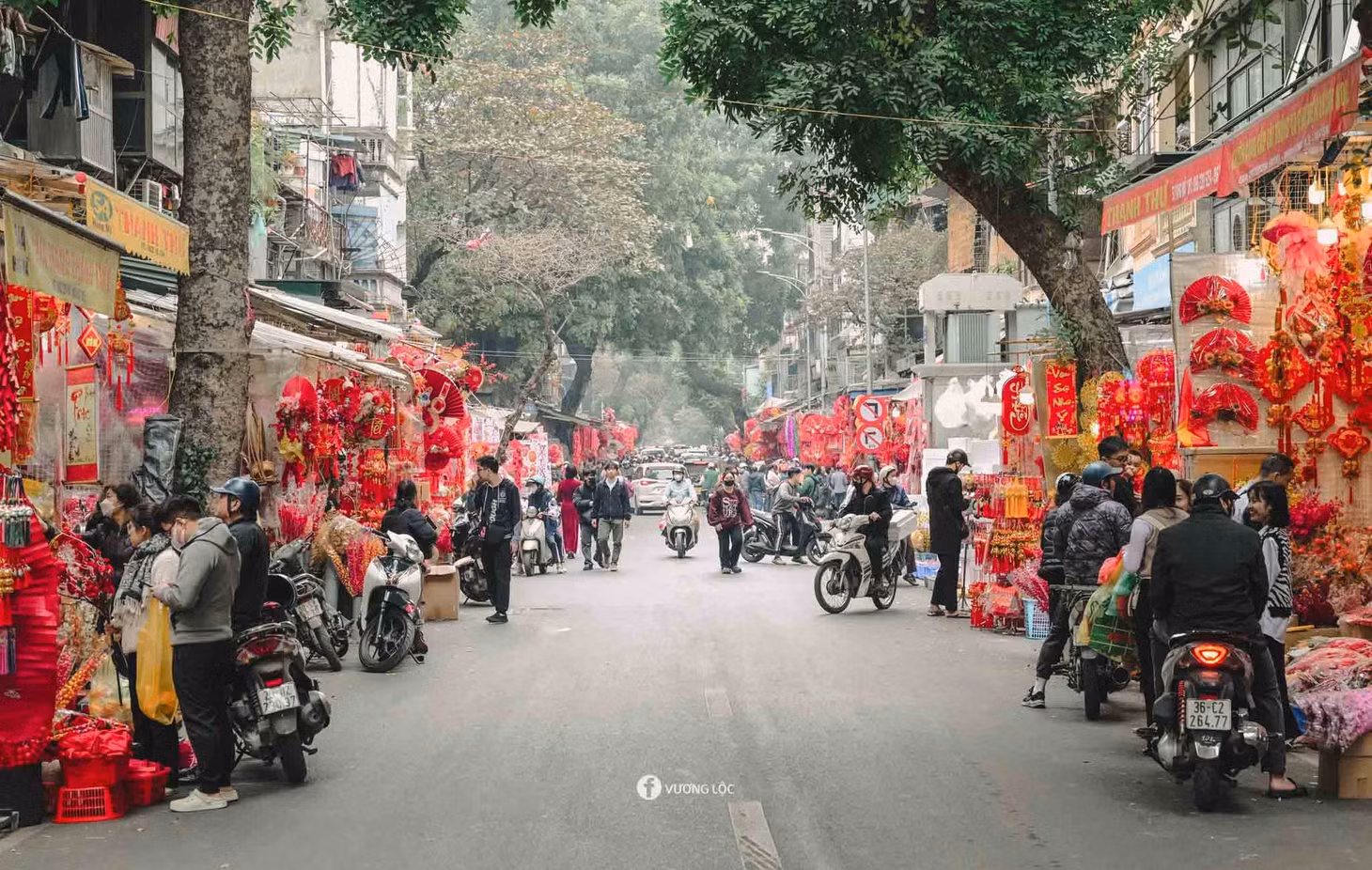 Dạo bước trên phố Hàng Mã những ngày này, ai cũng cảm nhận được "hơi thở" của Tết qua sắc màu nổi bật của các món đồ trang trí. Ảnh: Vương Lộc