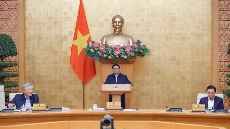Thủ tướng Phạm Minh Chính chủ trì phiên họp Chính phủ chuyên đề về xây dựng pháp luật. (Ảnh: TRẦN HẢI)