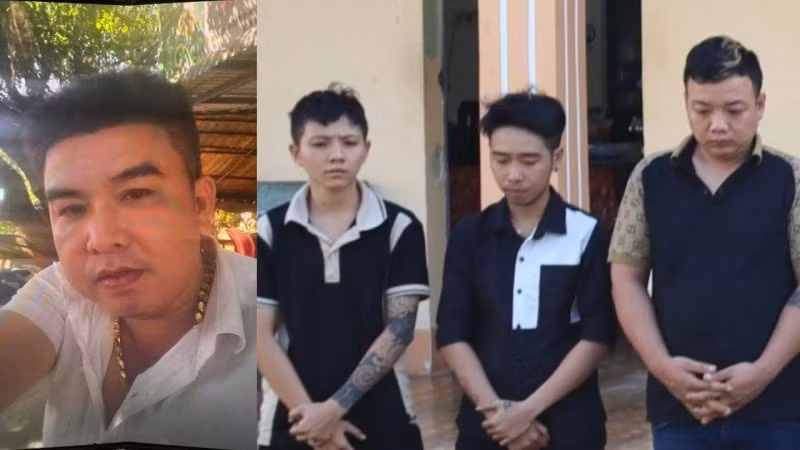 Phạm Thanh Hùng (chủ quán Karaoke Nice) cùng các đối tượng Luyến, Phương, Linh (từ bên trái qua).