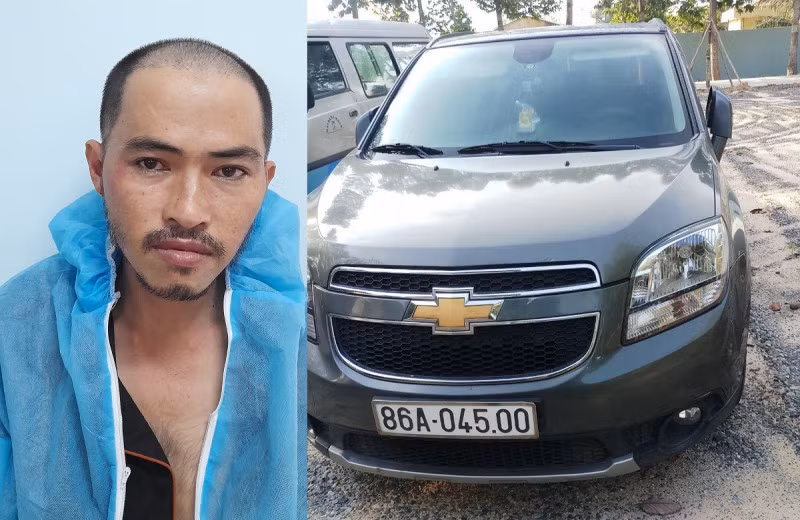 Đối tượng Đỗ Duy Ninh và chiếc xe tang vật.