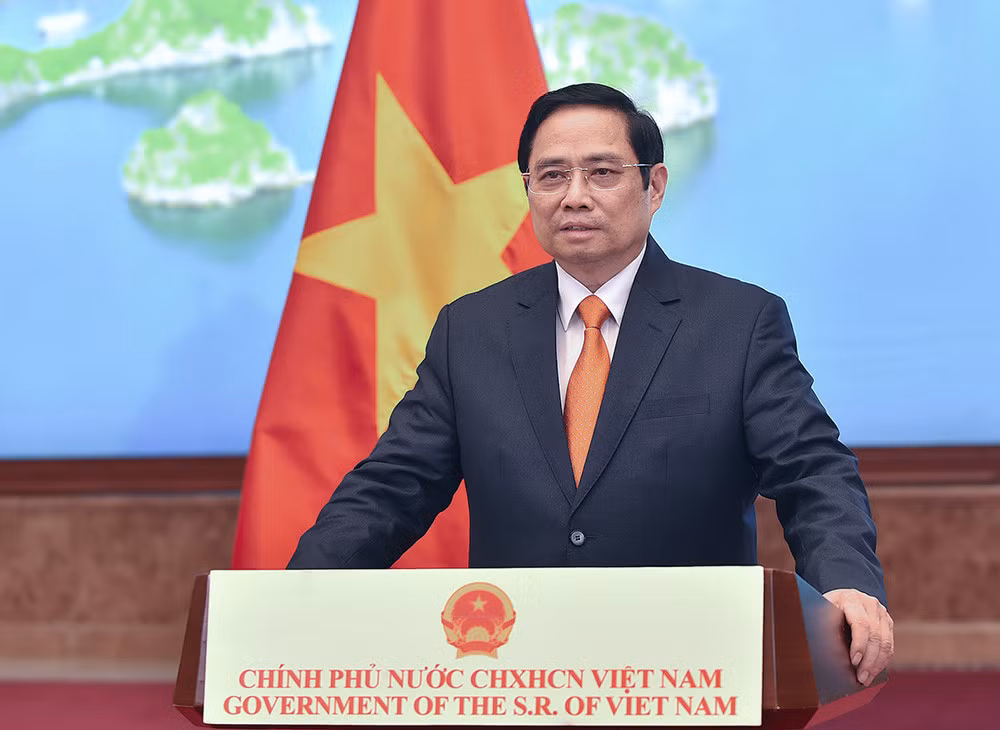 Thủ tướng Phạm Minh Chính nhấn mạnh, Việt Nam sẵn sàng cùng các nước xây dựng khung pháp lý phù hợp, giúp kinh tế số phát triển mạnh mẽ, đóng góp và hài hòa với lợi ích chung của toàn xã hội. - Ảnh: VGP/Nhật Bắc Thủ tướng Phạm Minh Chính nhấn mạnh, Việt Nam sẵn sàng cùng các nước xây dựng khung pháp lý phù hợp, giúp kinh tế số phát triển mạnh mẽ, đóng góp và hài hòa với lợi ích chung của toàn xã hội. - Ảnh: VGP/Nhật Bắc