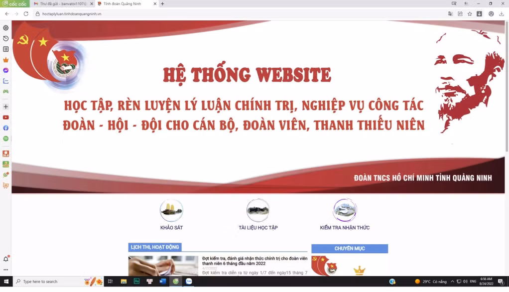 Hệ thống website học tập, rèn luyện LLCT, nghiệp vụ công tác đoàn - hội - đội cho cán bộ, đoàn viên, thanh thiếu niên do Tỉnh Đoàn xây dựng.
