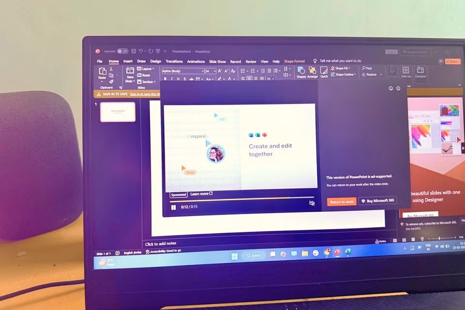 Phiên bản Office miễn phí chứa quảng cáo không thể tắt. Ảnh: Digital Trends.