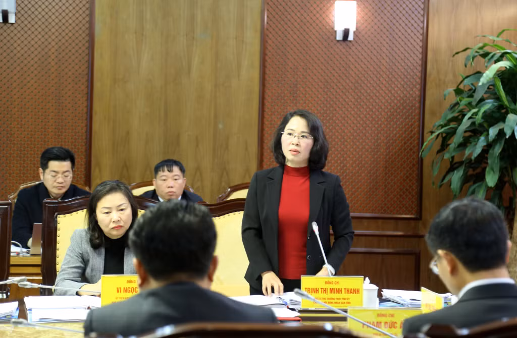 Đồng chí Trịnh Thị Minh Thanh, Phó Bí thư Thường trực Tỉnh ủy, Chủ tịch HĐND tỉnh, phát biểu tại hội nghị.