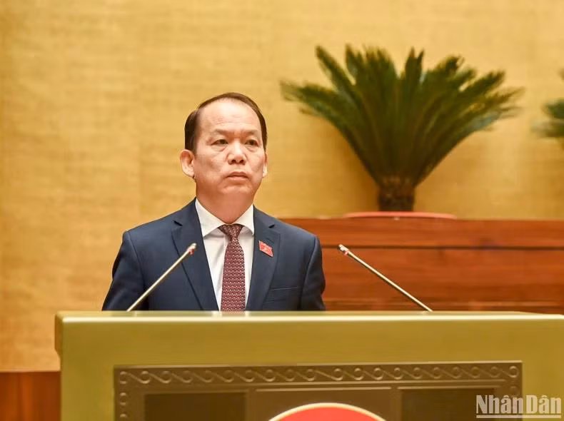 Chủ nhiệm Ủy ban Pháp luật Hoàng Thanh Tùng trình bày báo cáo thẩm tra. (Ảnh: DUY LINH)