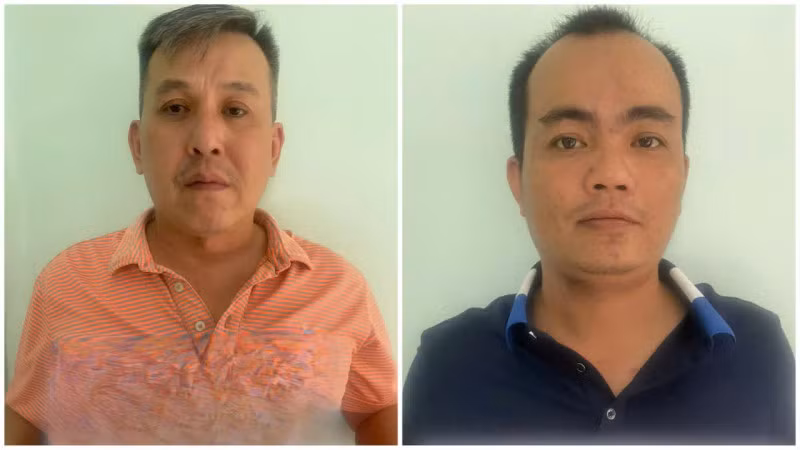 Hai đối tượng Trần Ngọc Quý, Trần Ngọc Thái tại cơ quan điều tra.