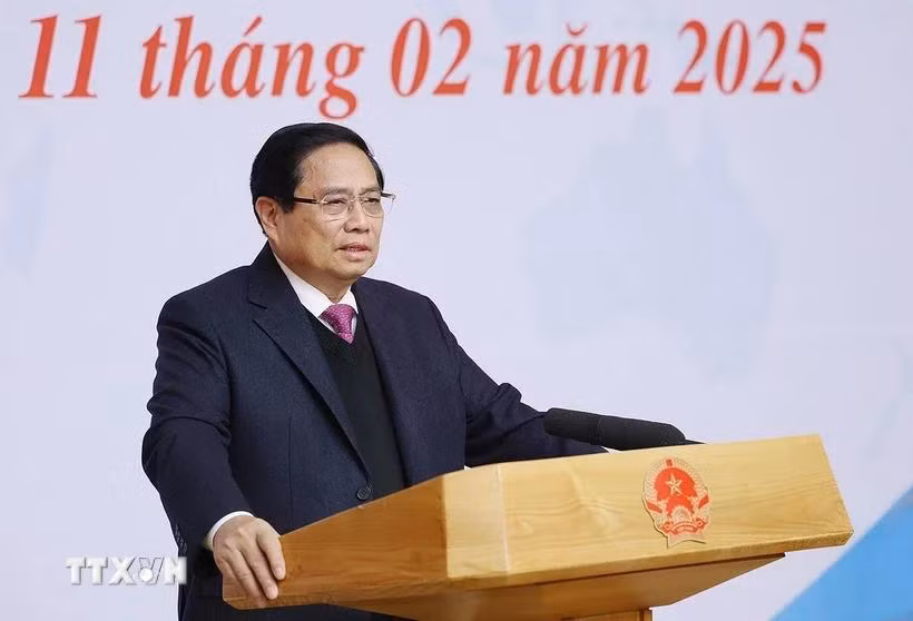 Thủ tướng Phạm Minh Chính khai mạc Hội nghị Thường trực Chính phủ làm việc với các ngân hàng thương mại. (Ảnh: Dương Giang/TTXVN)