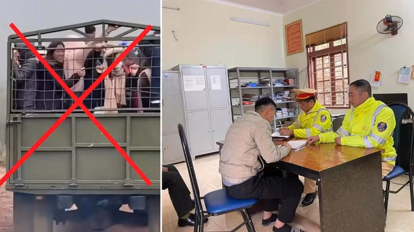 Công an làm việc với tài xế HAP. Ảnh: CA