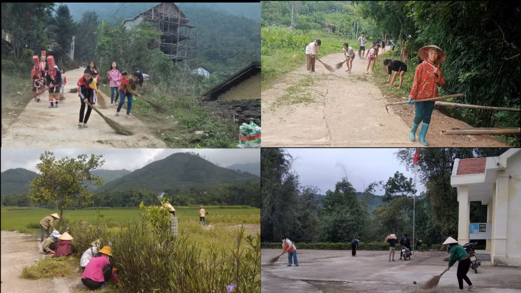 Phụ nữ thôn Phiêng Sáp (xã Đồng Tâm) tích cực tham gia phong trào "Ngày chủ nhật xanh".