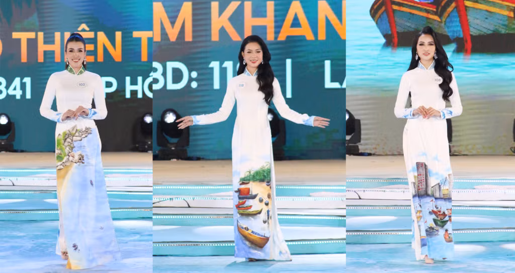 Các thí sinh duyên dáng trong phần thi áo dài truyền thống, làm tôn lên vẻ đẹp của người phụ nữ Việt Nam.