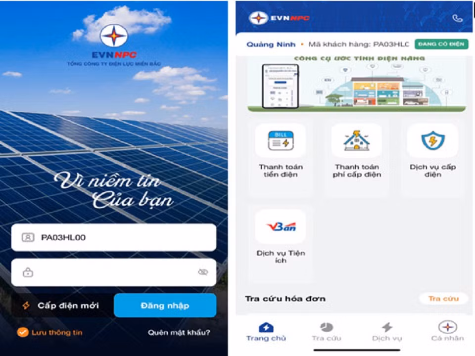 Khách hàng dễ dàng đăng ký các dịch vụ điện ngay trên App EVNNPC.