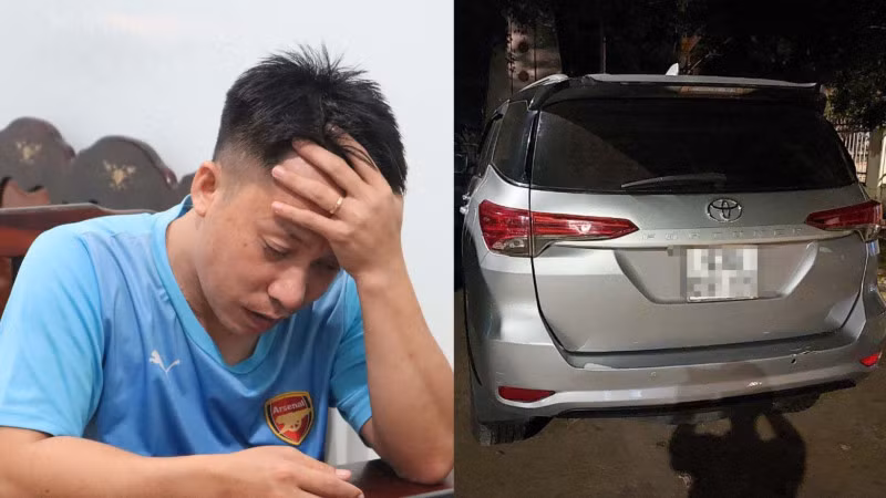 Đối tượng Lương Văn Thanh và chiếc xe 7 chỗ đối tượng thuê rồi làm giấy tờ giả đem đi cầm cố.