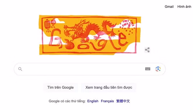 Google Doodle hôm nay (10.2) chúc mừng Tết Nguyên đán. Ảnh chụp màn hình