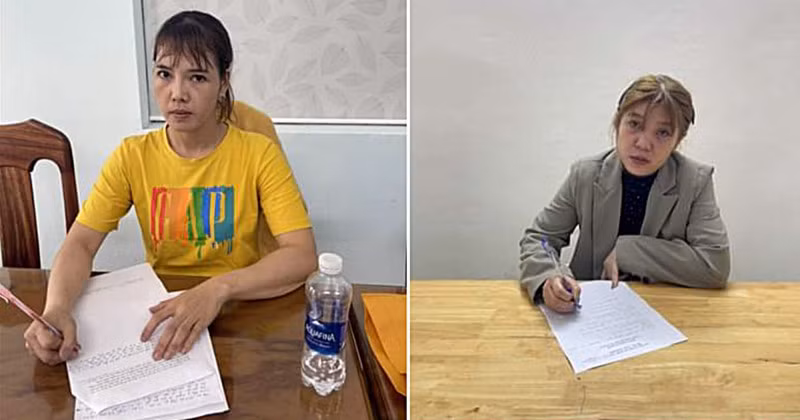 Phạm Thị Lợi (trái) và Phạm Thị Liễm tại cơ quan Công an.