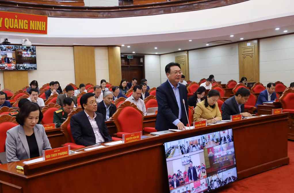 Đồng chí Nguyễn Đức Thành, Chủ nhiệm Ủy ban Kiểm tra Tỉnh ủy, phát biểu tại hội nghị.