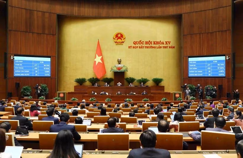Quốc hội biểu quyết thông qua Luật Đất đai (sửa đổi). (Ảnh: Phạm Kiên/TTXVN)