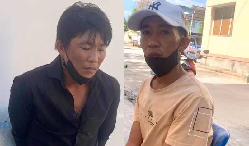 Hai đối tượng vừa bị Tổ tuần tra Công an Hàm Thuận Nam bắt giữ.